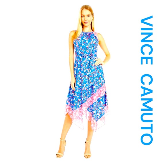 VINCE CAMUTO Floral Print Handkerchief Hem Dress, Size 4. - Picture 1 of 12